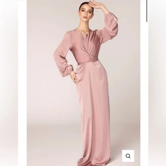 Veiled Collection Alessandra Tie Waist Satin Maxi Dress - Dusty Rose - Picture 9 of 10